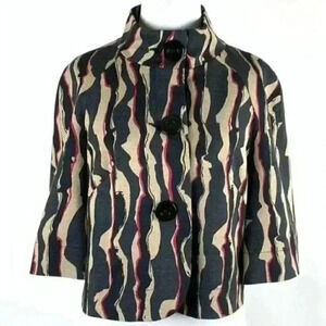 Trina Turk Blazer 2 black tan red 3/4 sleeve boxy